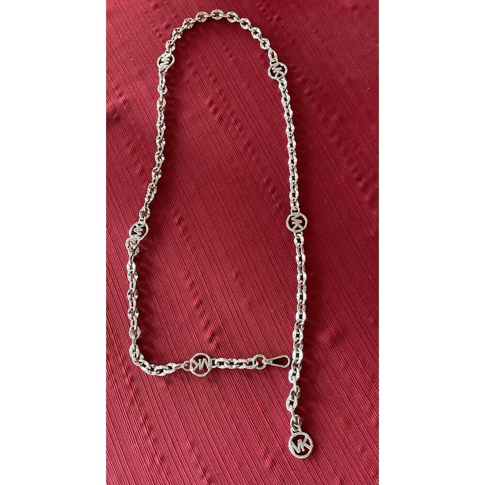 Michael Kors Silver Tone Chain Belt Adjustable MK Circle Logo Size L/XL